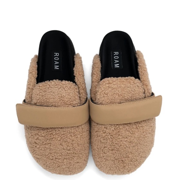 ROAM Fuzzy Loafer Mule Beige Faux Shearling Women’s Size 10 - Picture 1 of 10